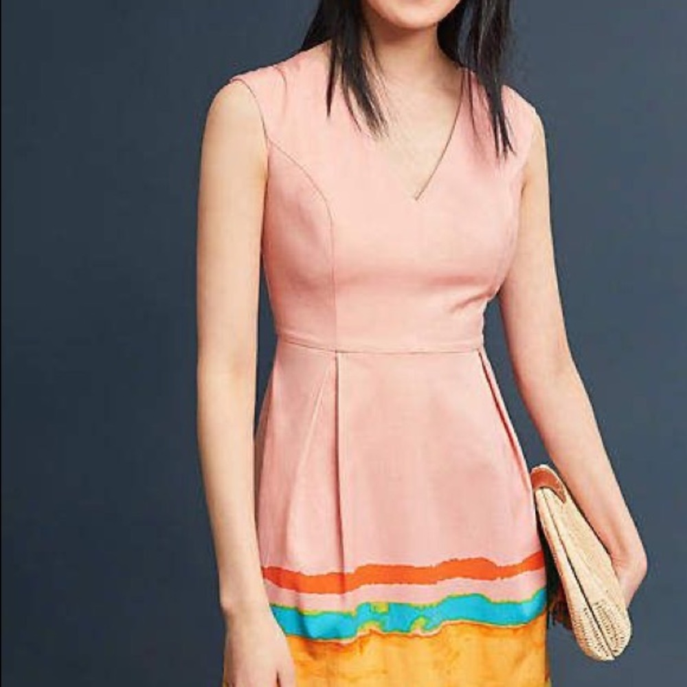 Tracy Reese X Anthropologie Pink Painterly Pleated Fit & Flare Dress